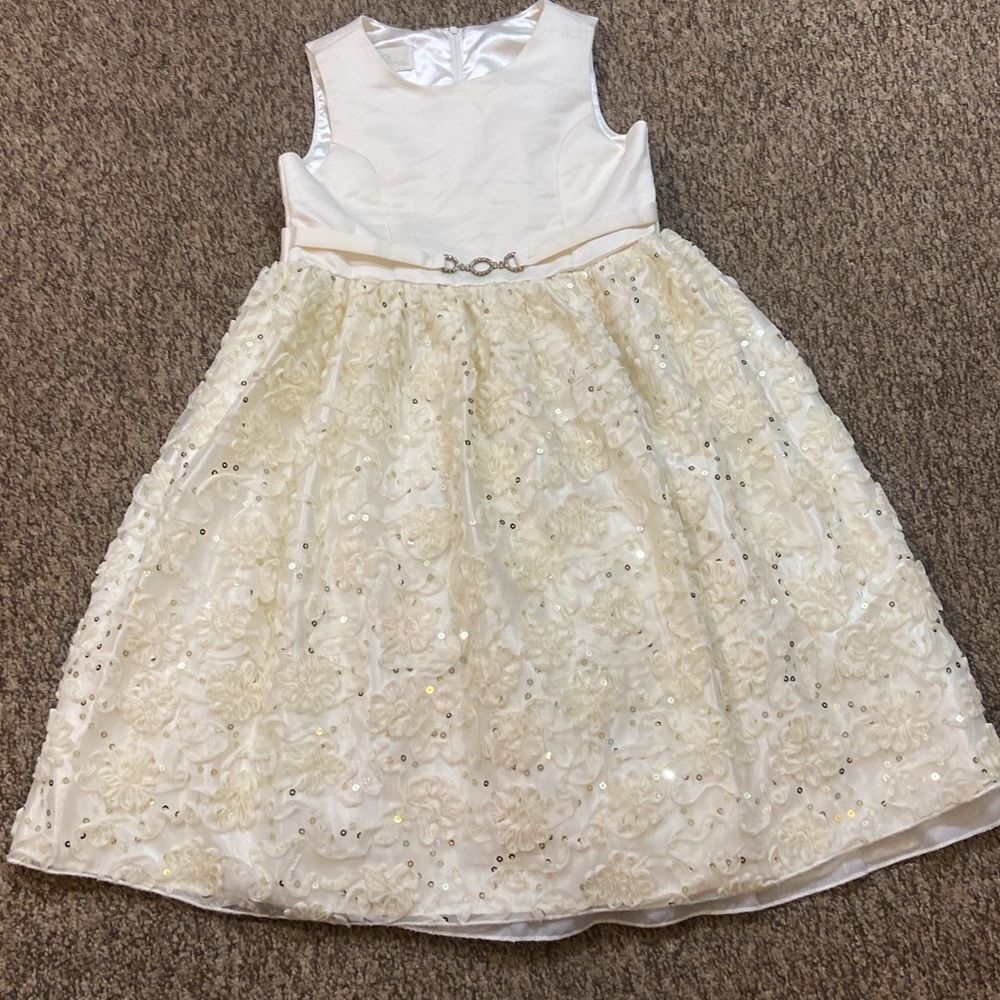 American Princess White and Cream A-Line Sleeveless Dress Size 8